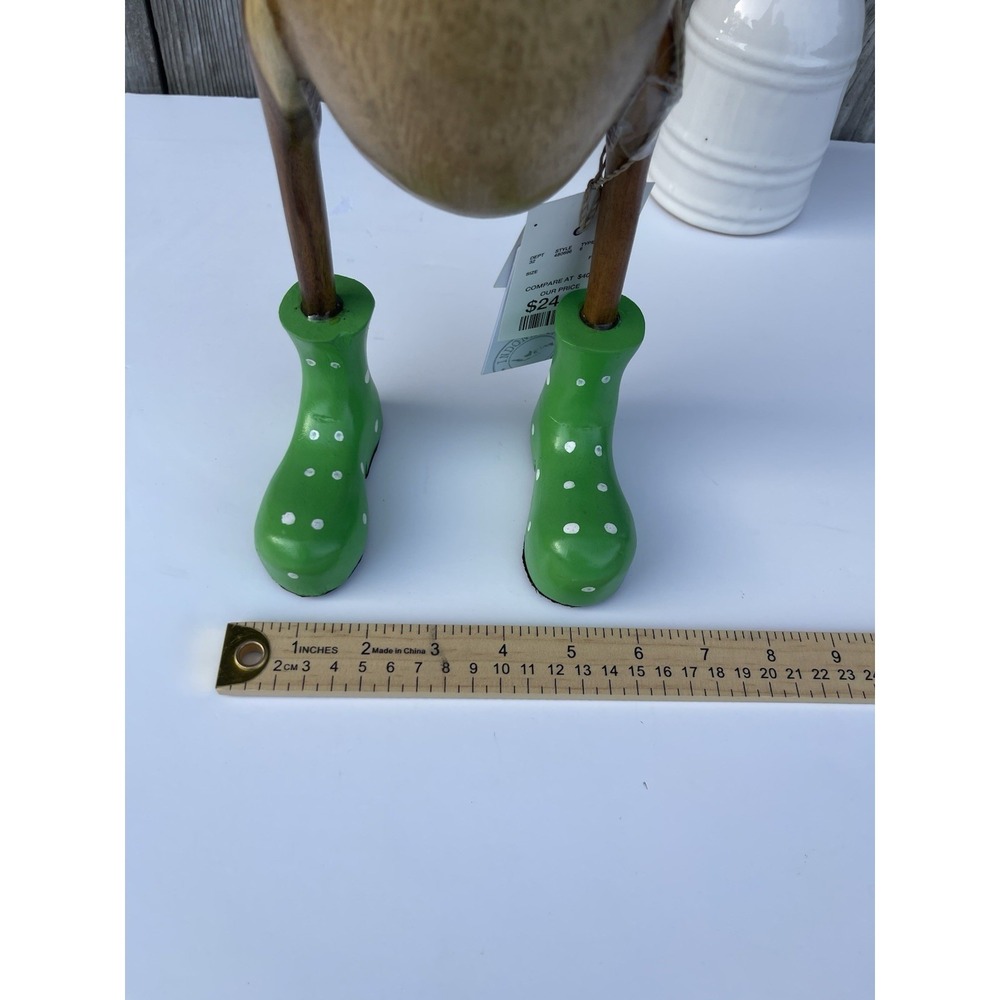 Pair of Hand Carved Wooden Ducks with Green Polka Dot Boots Farmhouse Decor Set - Picture 5 of 6